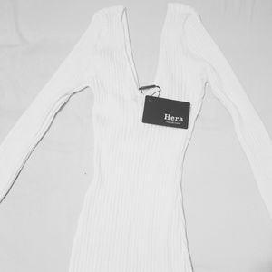 White long sleeve shoulder dress